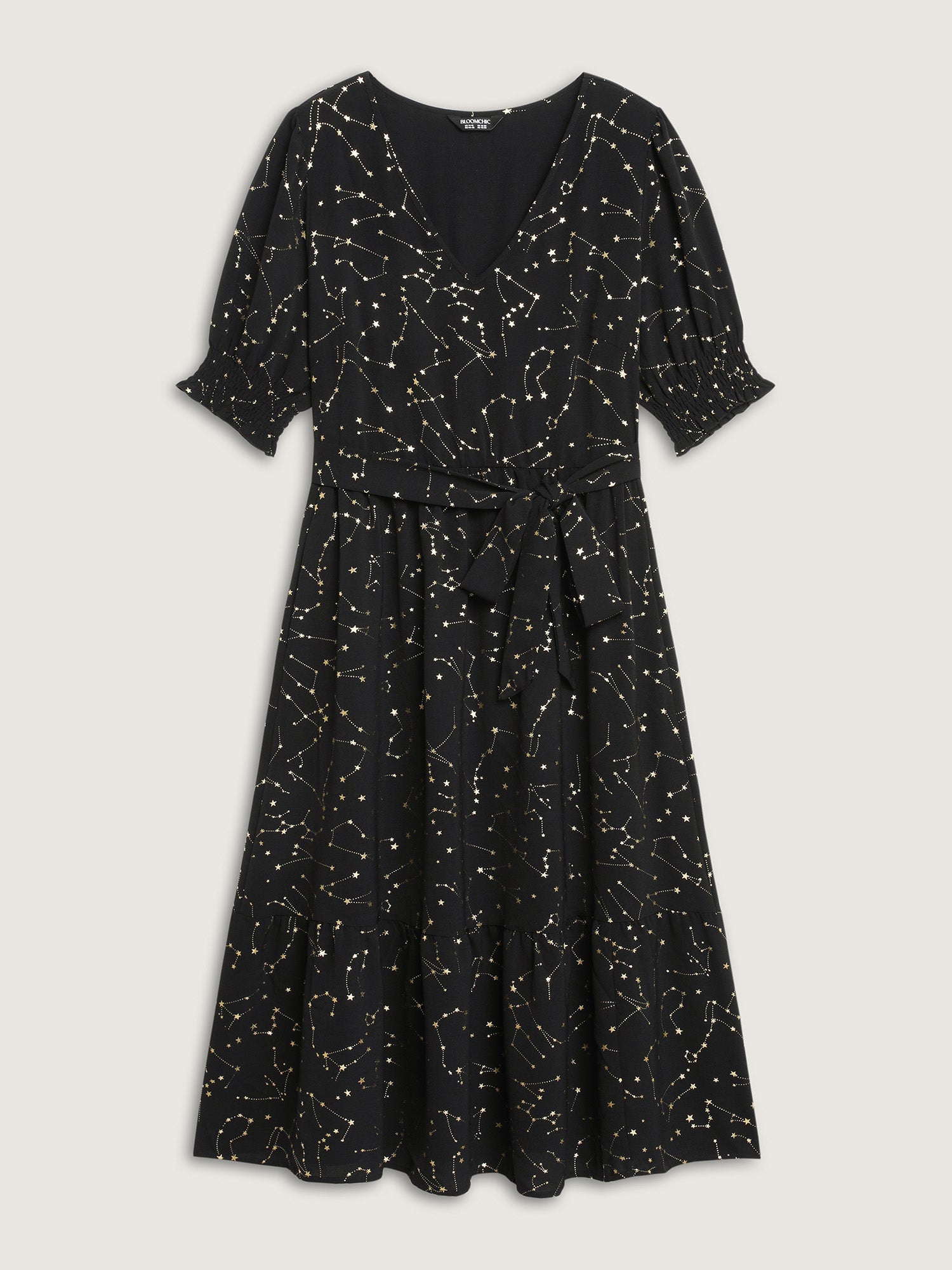 Shimmery Star Print Stretchy-Waist Midi Dress