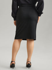 Silhouette Floral Print Contrast Flocking Skirt