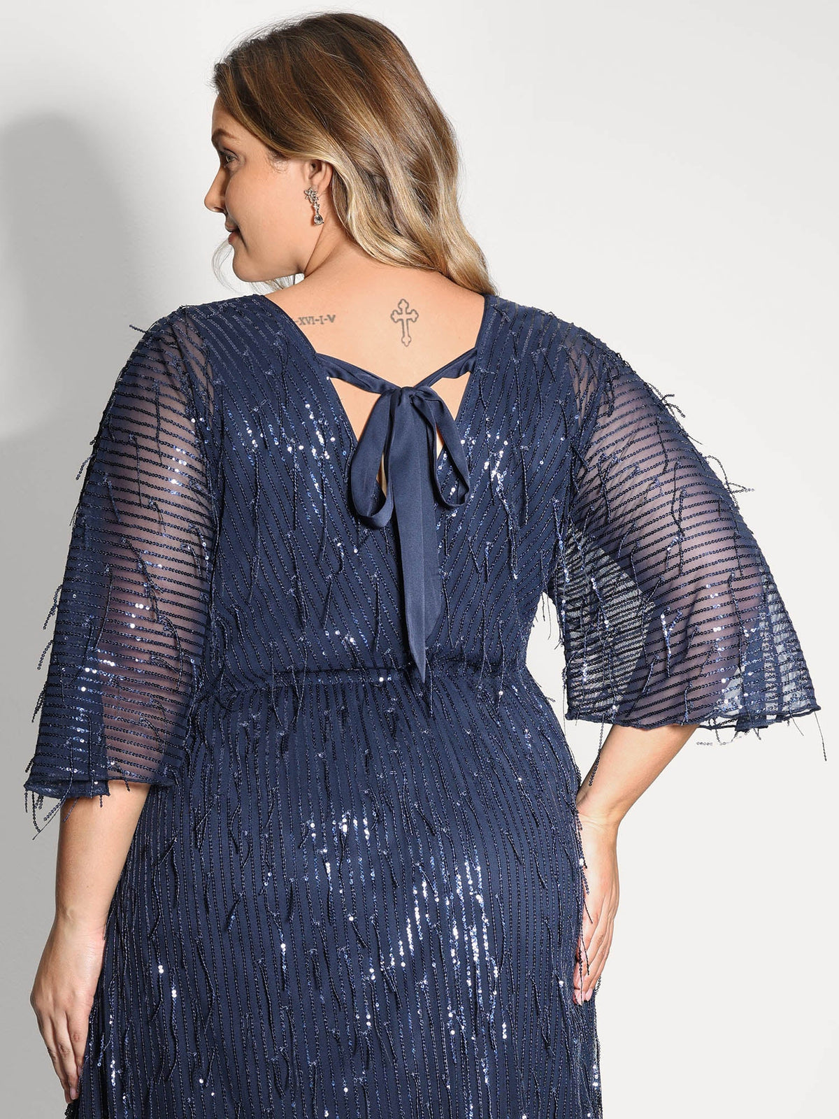 Sequin Lace High Slit Backless Maxi Dress