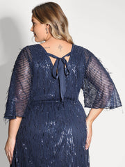 Sequin Lace High Slit Backless Maxi Dress