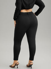 Solid Asymmetrical Hem Pocket Ankle Pants