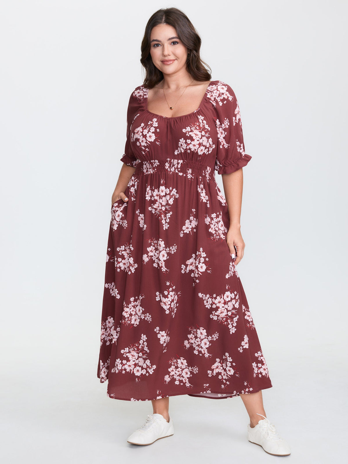 Floral Print Shirred Maxi Dress