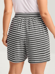 Stripe Print Drawstring Straight-Leg Shorts