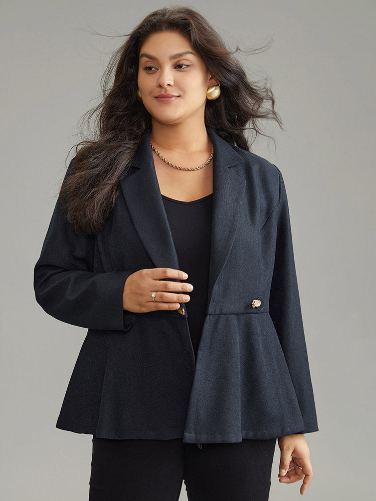 Suit Collar Plain Buckle Detail Tweed Blazer