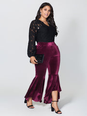 Satin Button Detail Ruffled Pants