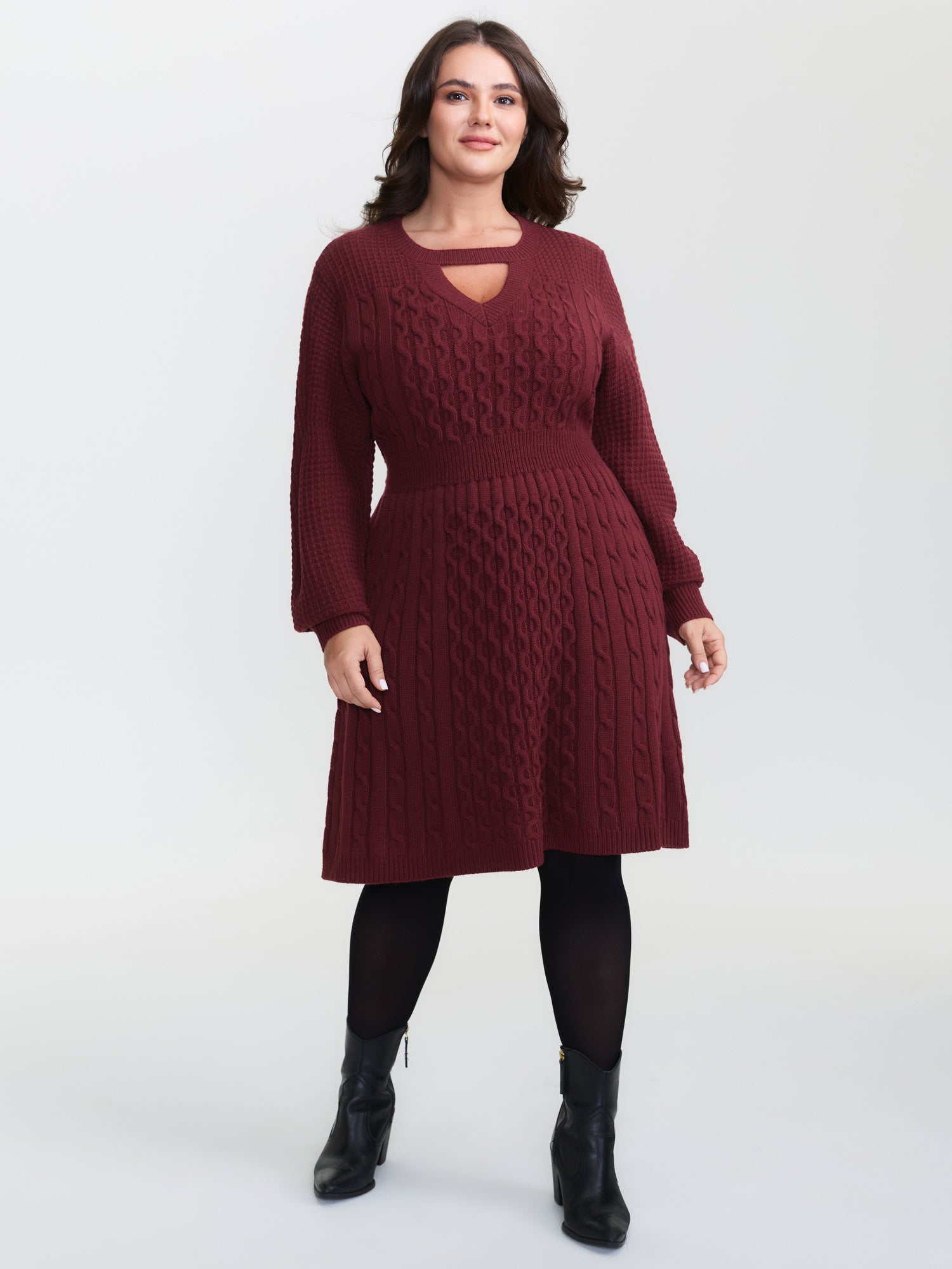 Cable Knit Textured Cut-Out Sweater Dress