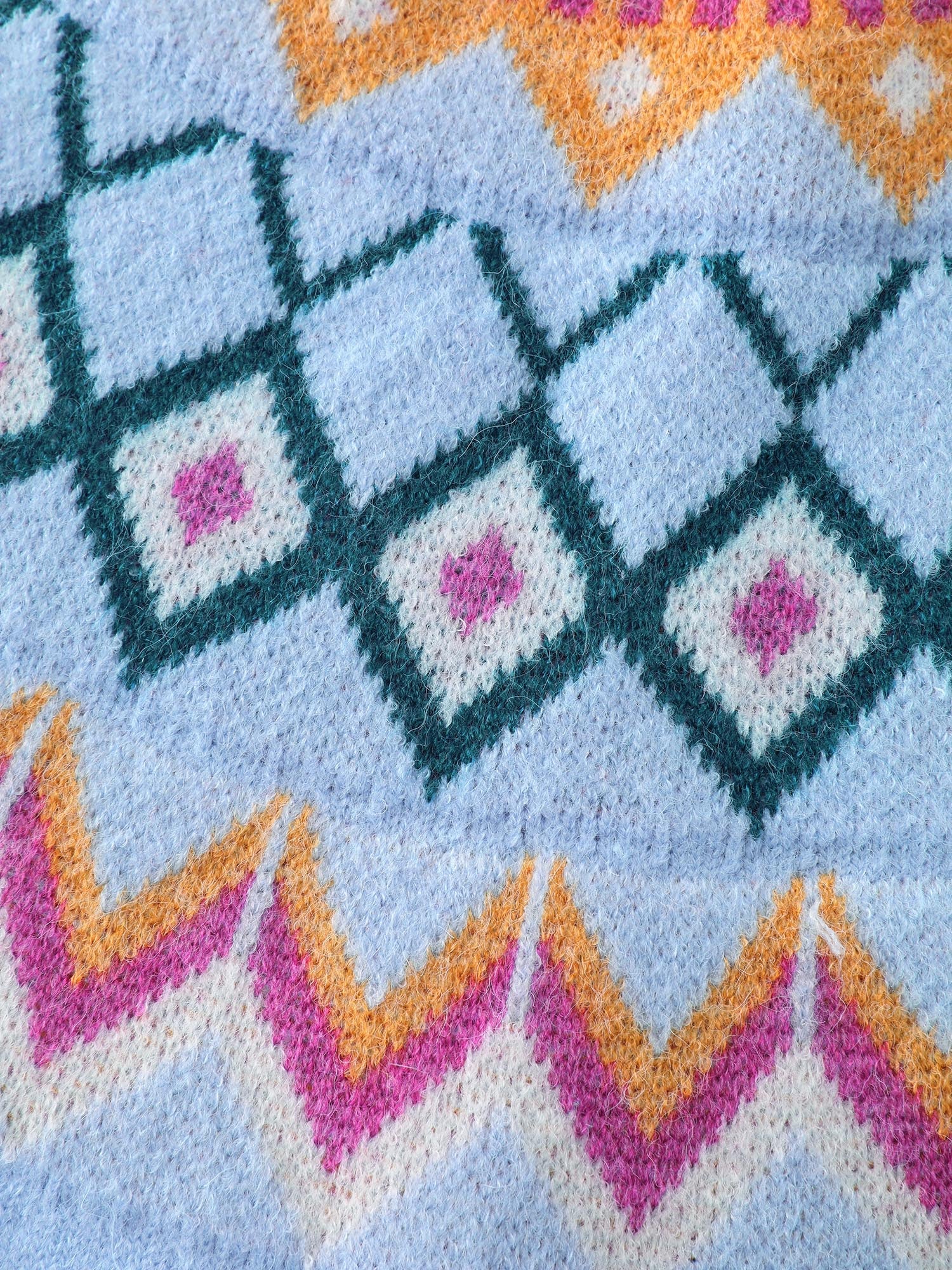 Fair-Isle Pattern Jacquard Round Neck Pullover