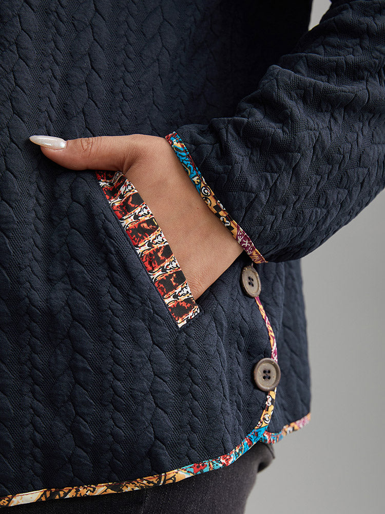 Texture Pocket Patchwork Button Detail Jacket
