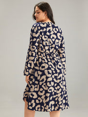Geometric Pocket Elastic Waist Arc Hem Dress