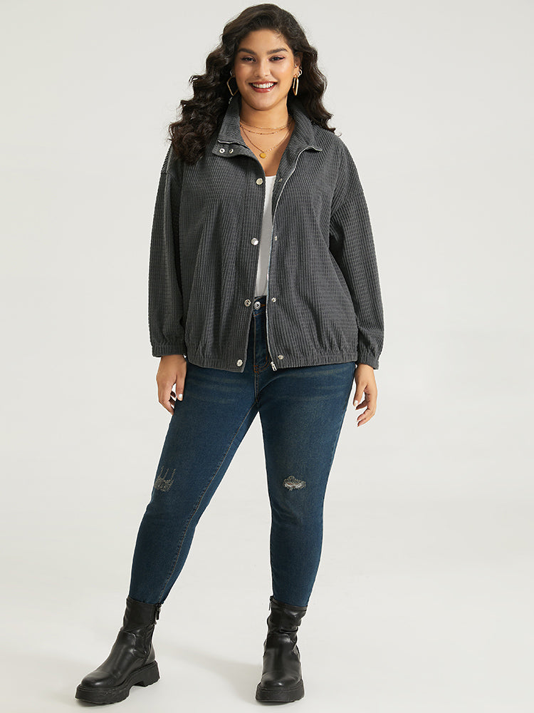 Solid Texture Button Through Pocket Shacket