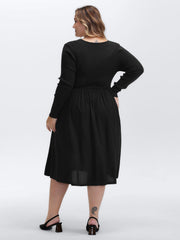 V-Neck Patchwork Plain Sweater Dress