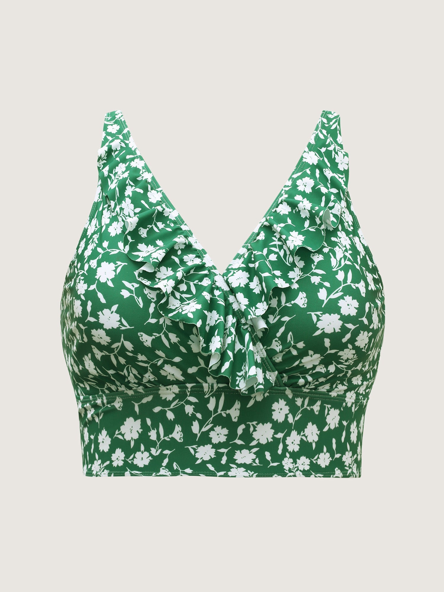 Ruffled Ditsy Floral Print Swim Top