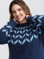 Geometric Pattern Raglan Sleeve Midi Sweater Dress