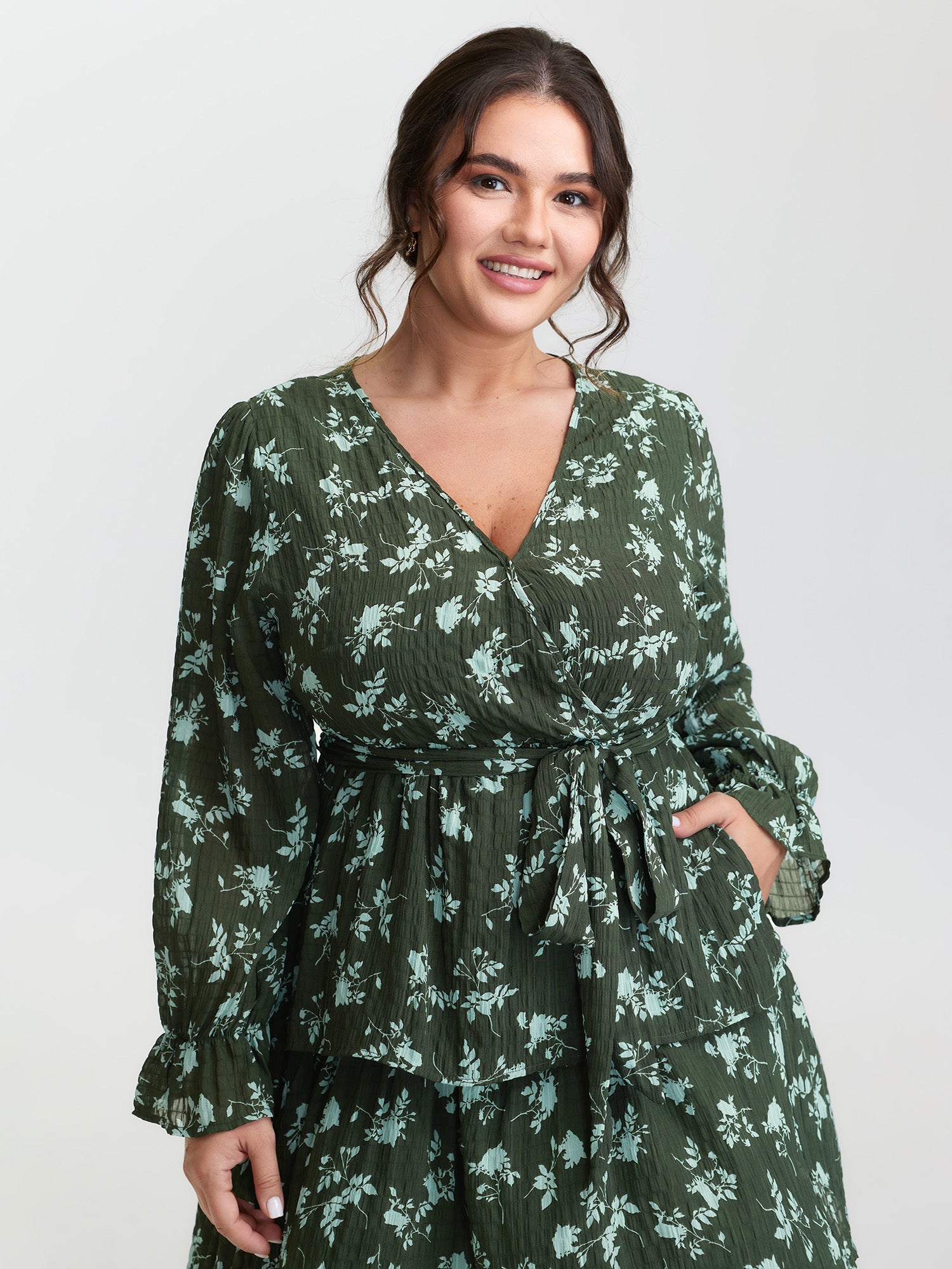Silhouette Flower Tiered Belted Maxi Dress