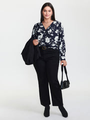 Silhouette Flower Pleated Shoulder Blouse