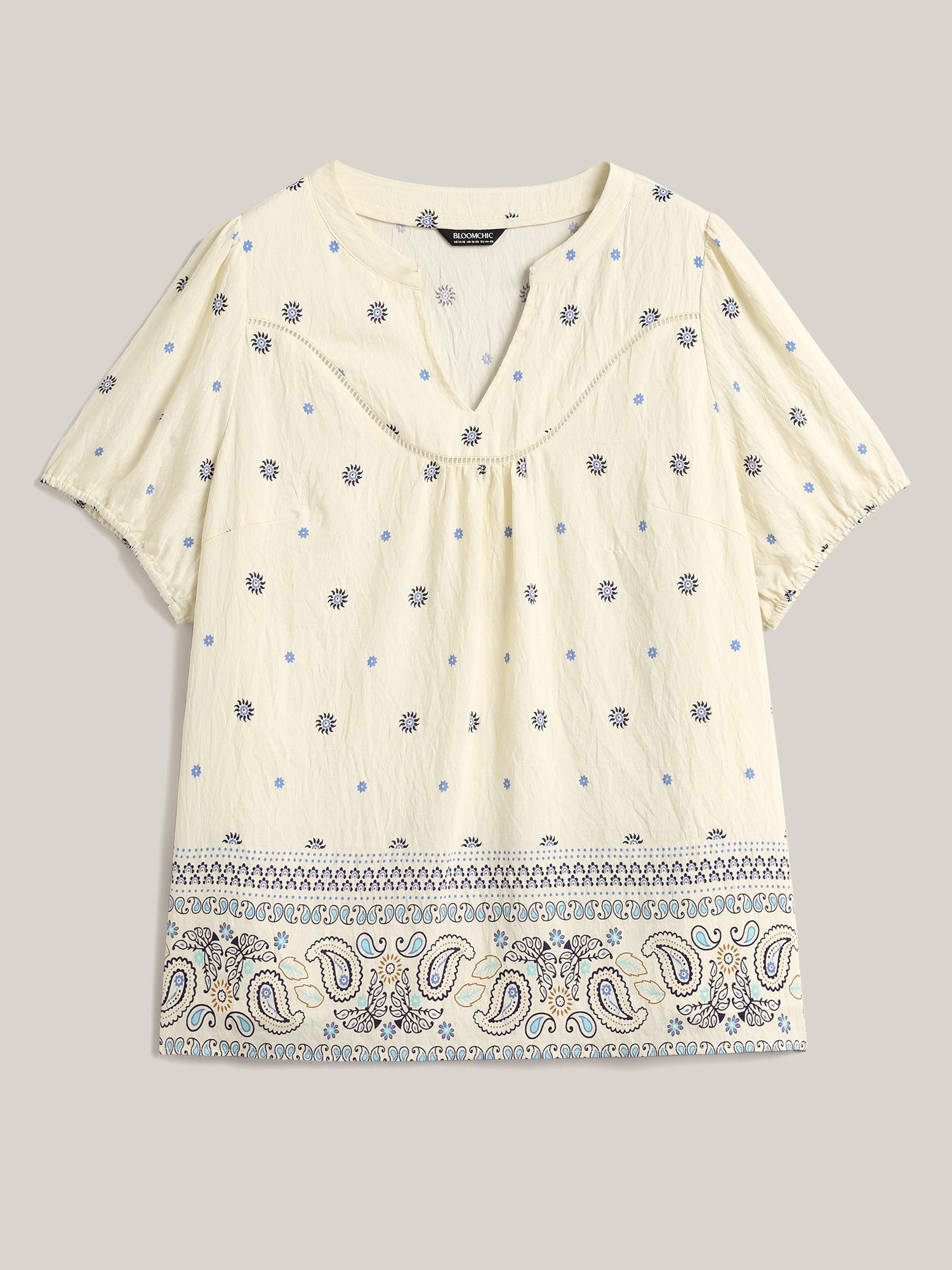 Boho Print Notched Collar Blouse