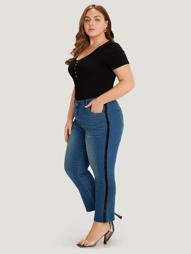 Glitter Patchwork High Rise Very Stretchy Jeans