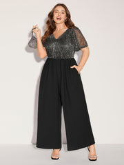 Shimmery Bow Back Tie Contrast Jumpsuit