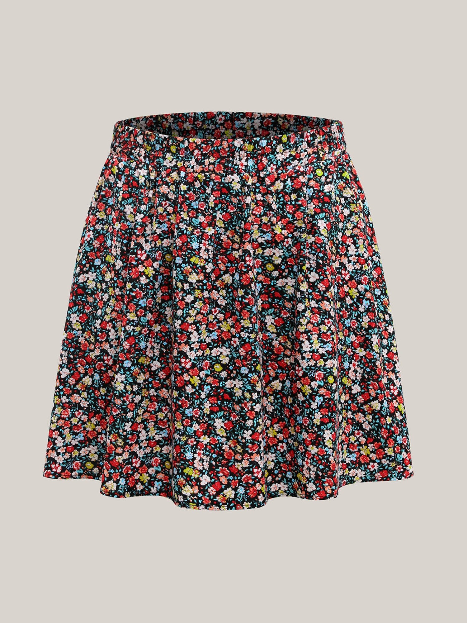 Floral Print Stretchy Smocked Waist Mini Skirt