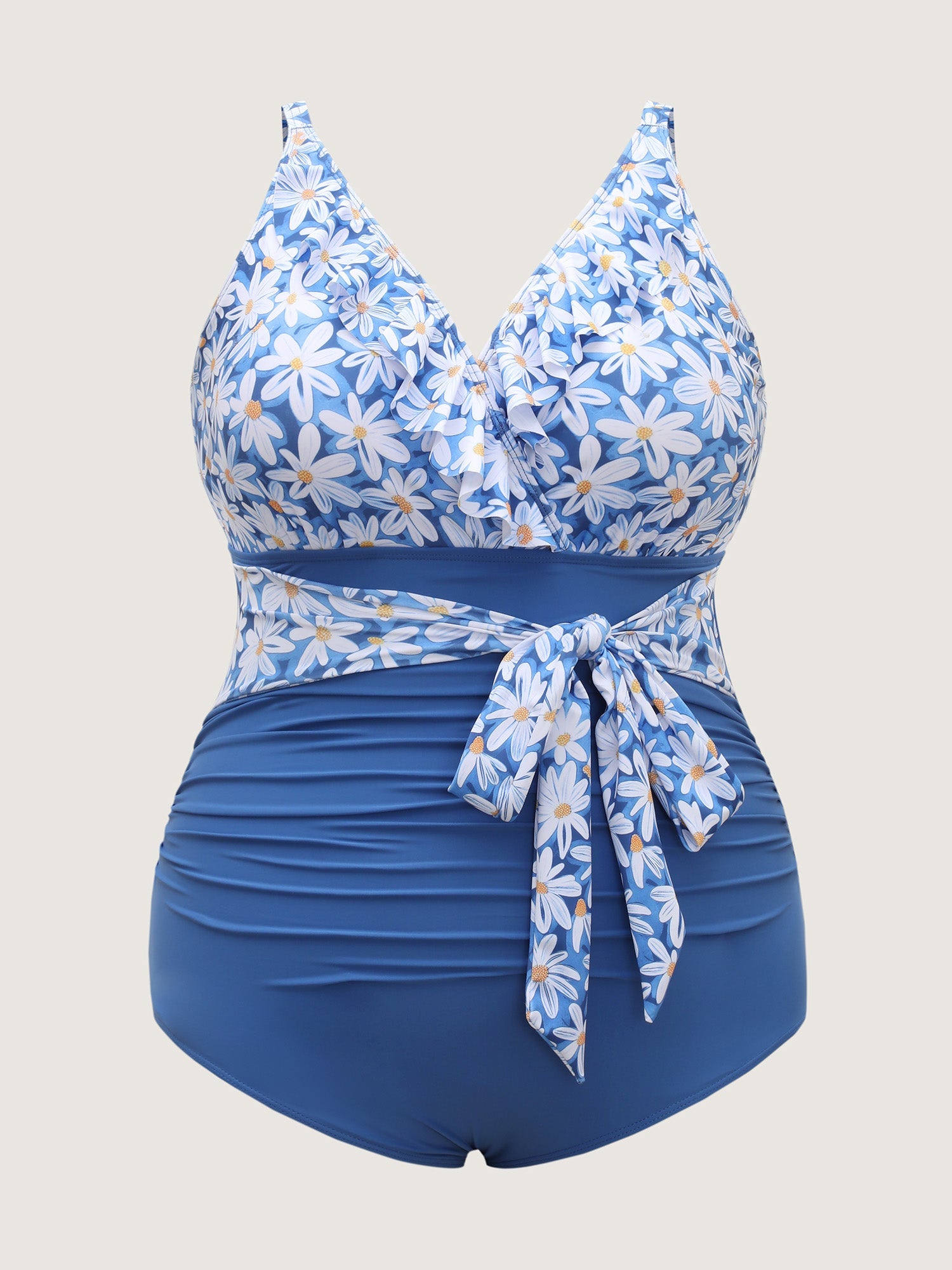 Floral Belted Ruffled One-Piece Swimsuit