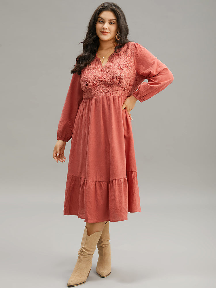 Solid Lace Panel Wrap Patchwork Dress