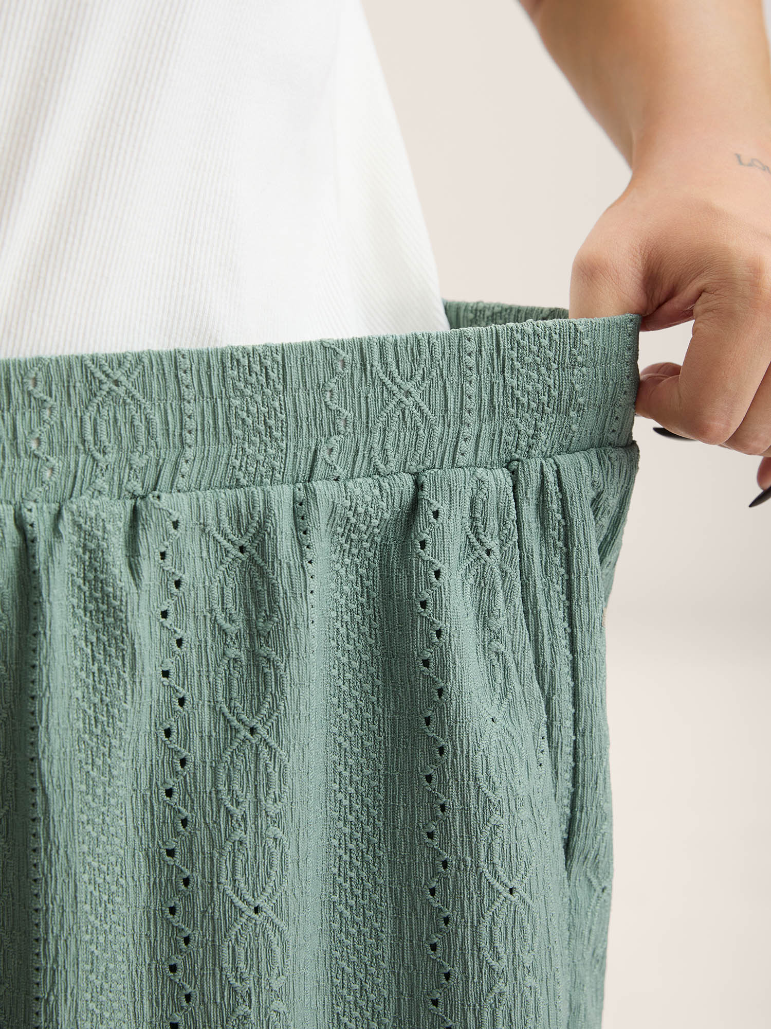 Eyelet Trim Textured Breezy Shorts