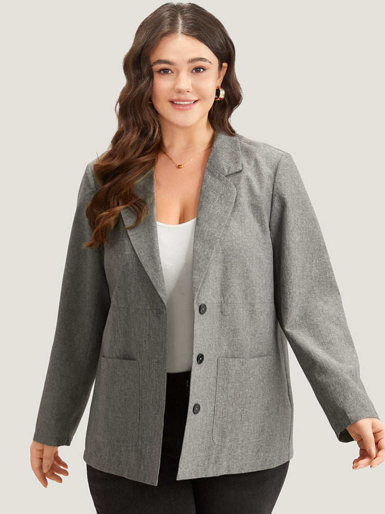 Solid Suit Collar Patched Pocket Blazer