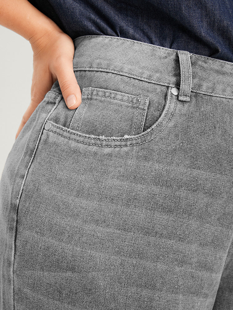 Boyfriend Wide Leg Non Stretchy High Rise Medium Wash Jeans