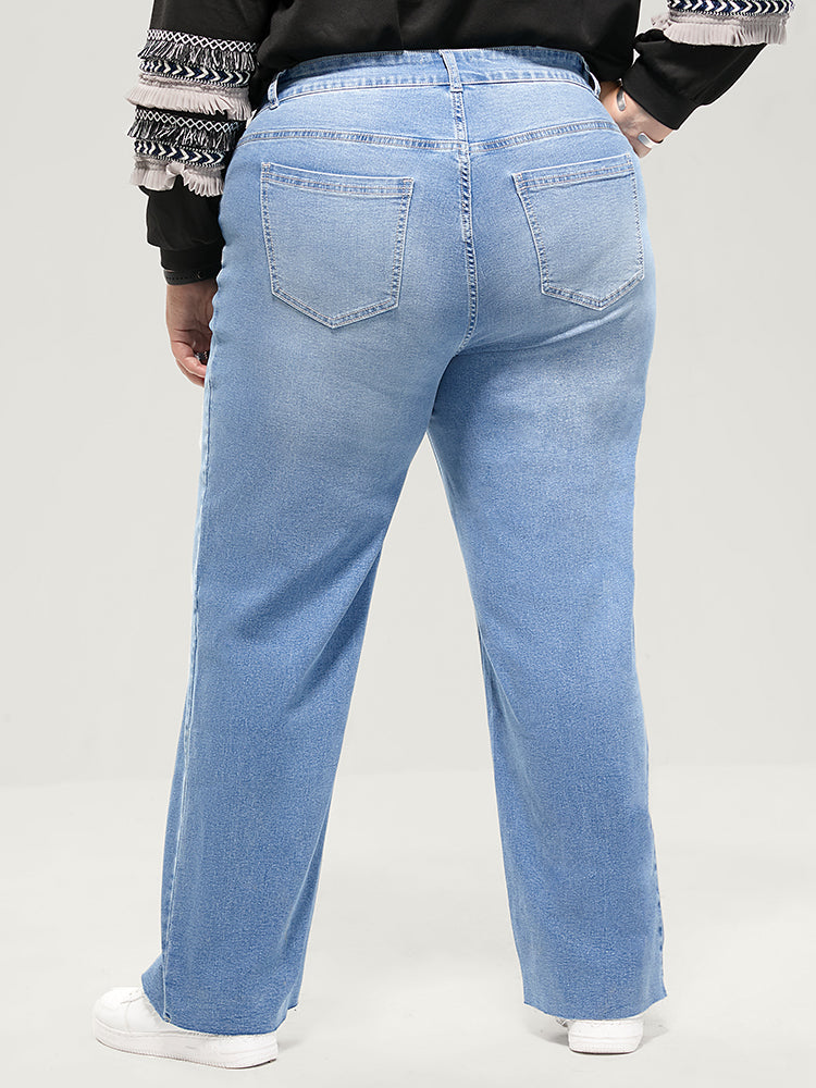Boyfriend Wide Leg Slightly Stretchy High Rise Light Wash  Jeans