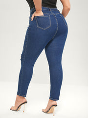 Skinny Moderately Stretchy Mid Rise Medium Wash Pocket Jeans
