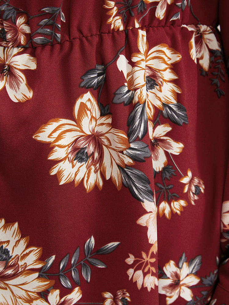 Floral Print Shirt Collar Button Up Blouse