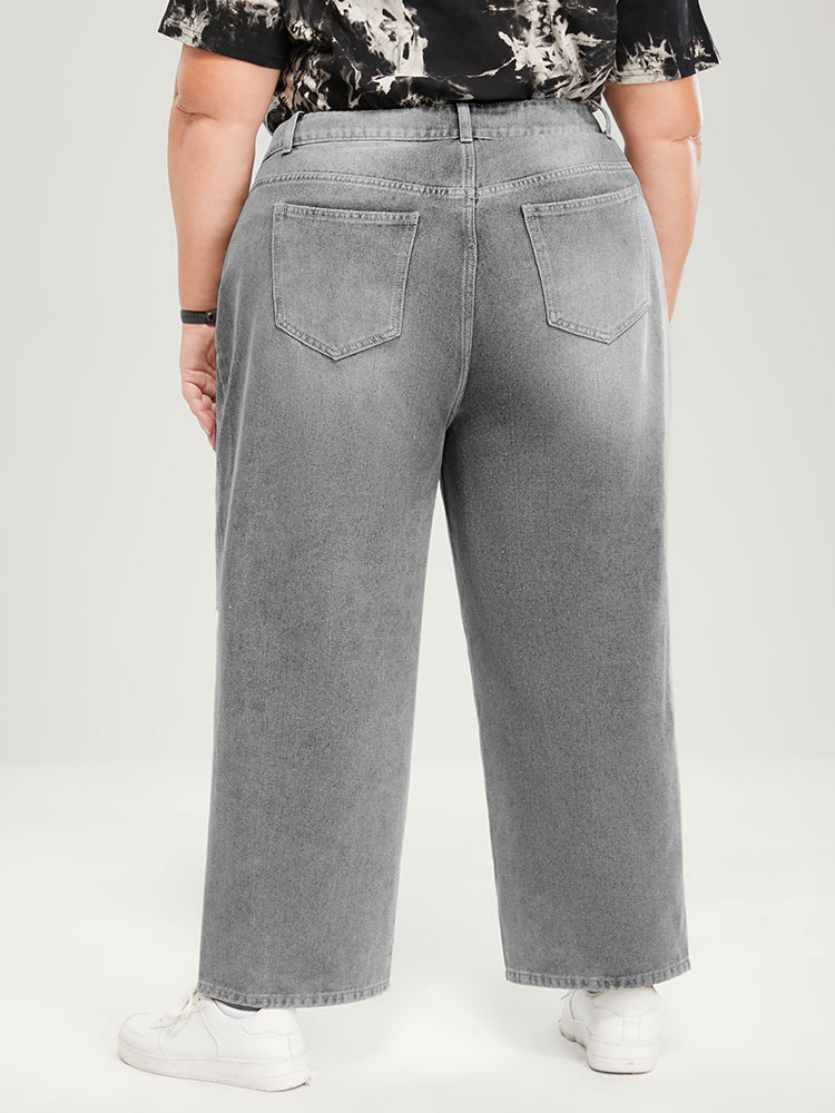 Boyfriend Wide Leg Non Stretchy High Rise Medium Wash Jeans