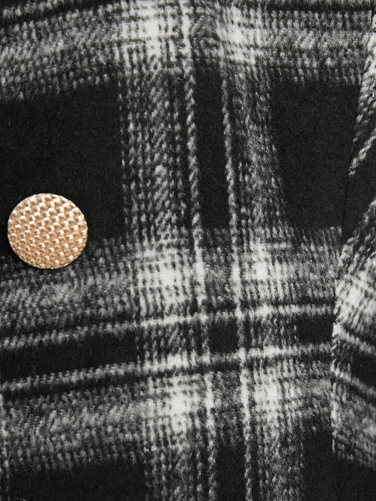 Plaid Flap Pocket Button Up Suit Collar Blazer