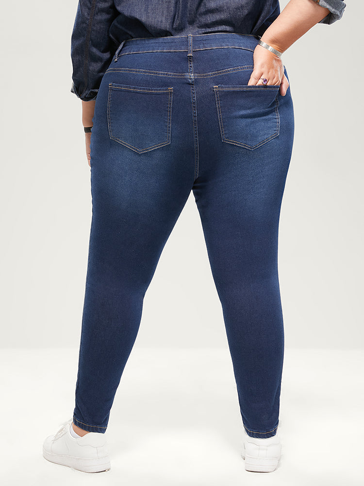Skinny Extremely Stretchy High Rise Dark Wash Distressed Jeans