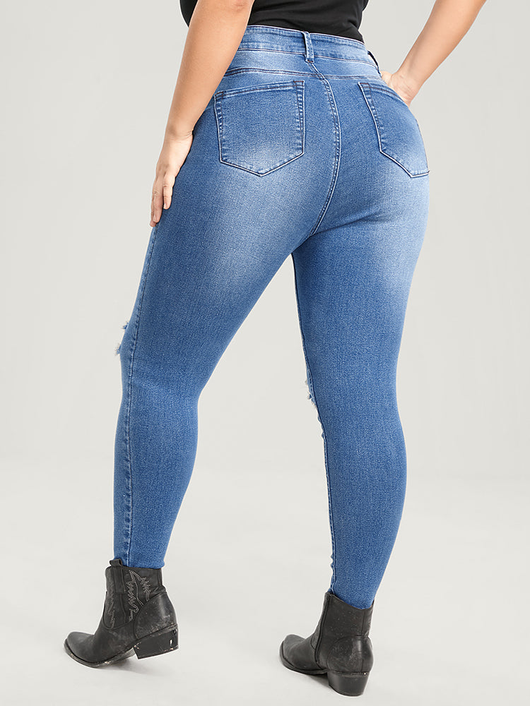 Skinny Very Stretchy High Rise Asymmetrical Distressed Jeans