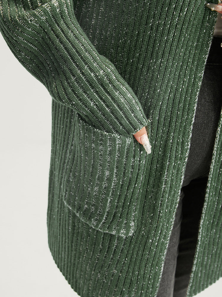 Solid Pointelle Knit Heather Rib Knit Open Front Cardigan