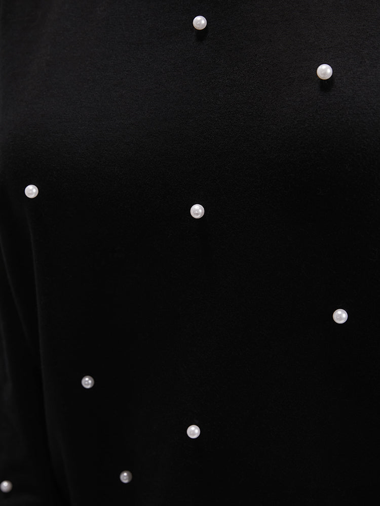 Solid Pearl Beaded Drop Shoulder Sweatshirt