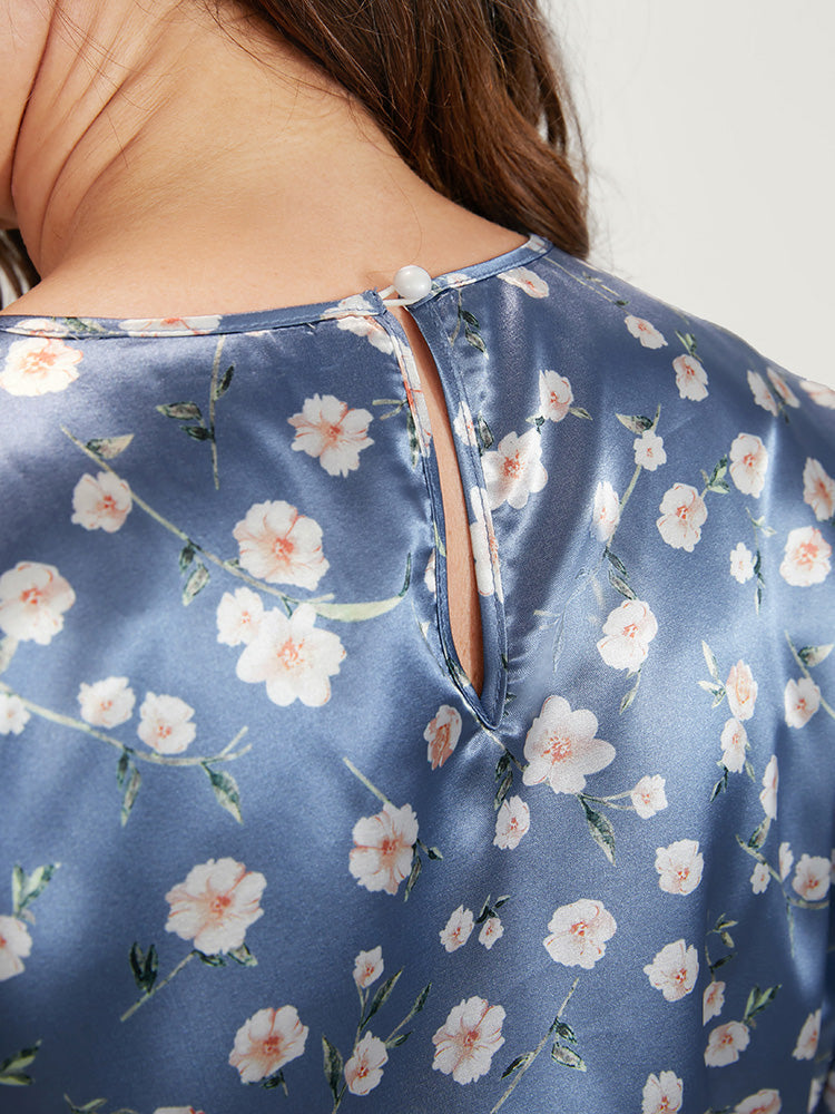 Floral Keyhole Back Pocket Belted Satin Midi Dress