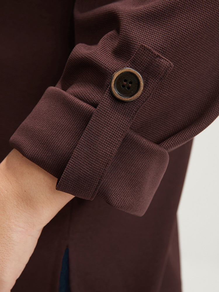 Solid Cuffed Sleeve Split Hem Long Tee