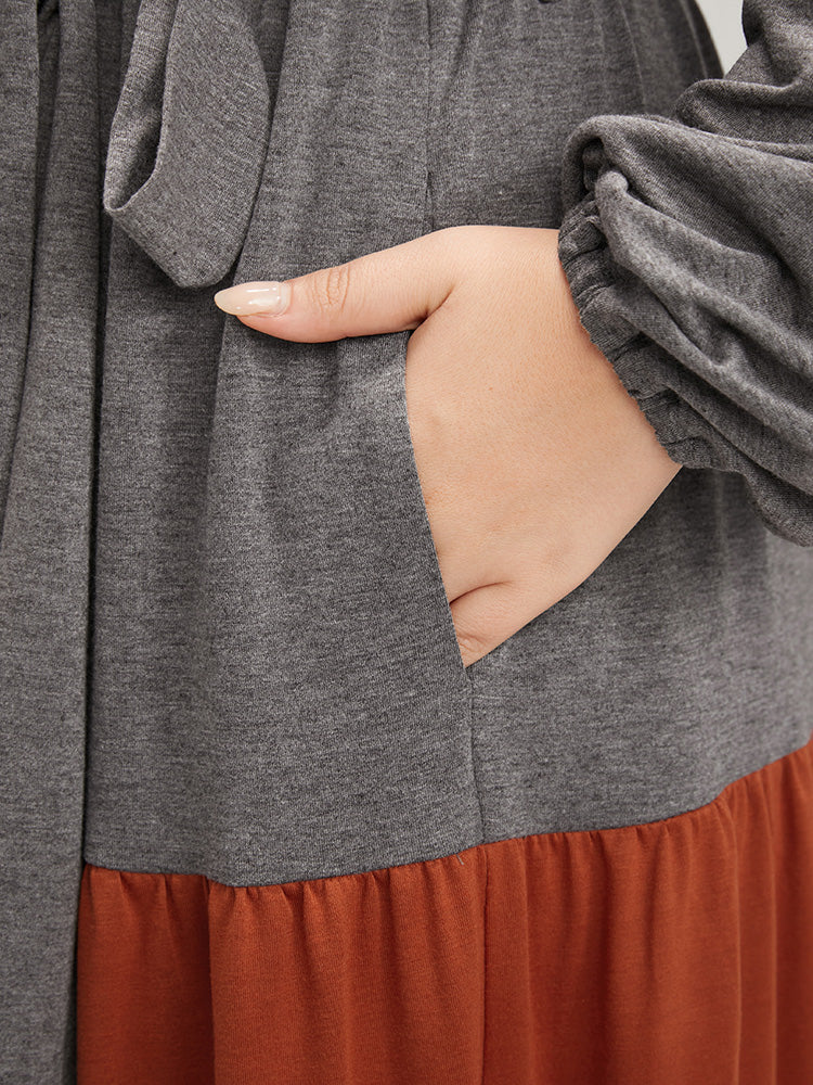 Colorblock Contrast Pocket Wrap Belted Ruffle Tiered Dress