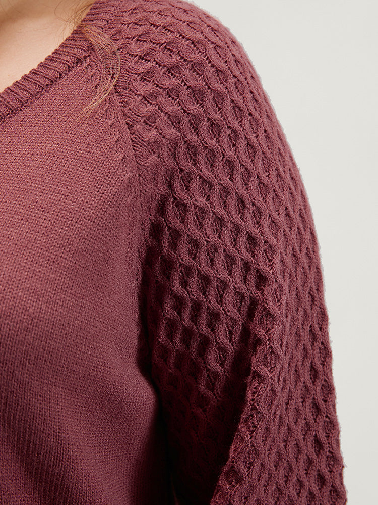 Solid Pointelle Knit Lantern Sleeve Knit Top