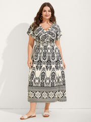 Floral Print Shirred Waist Midi Dress