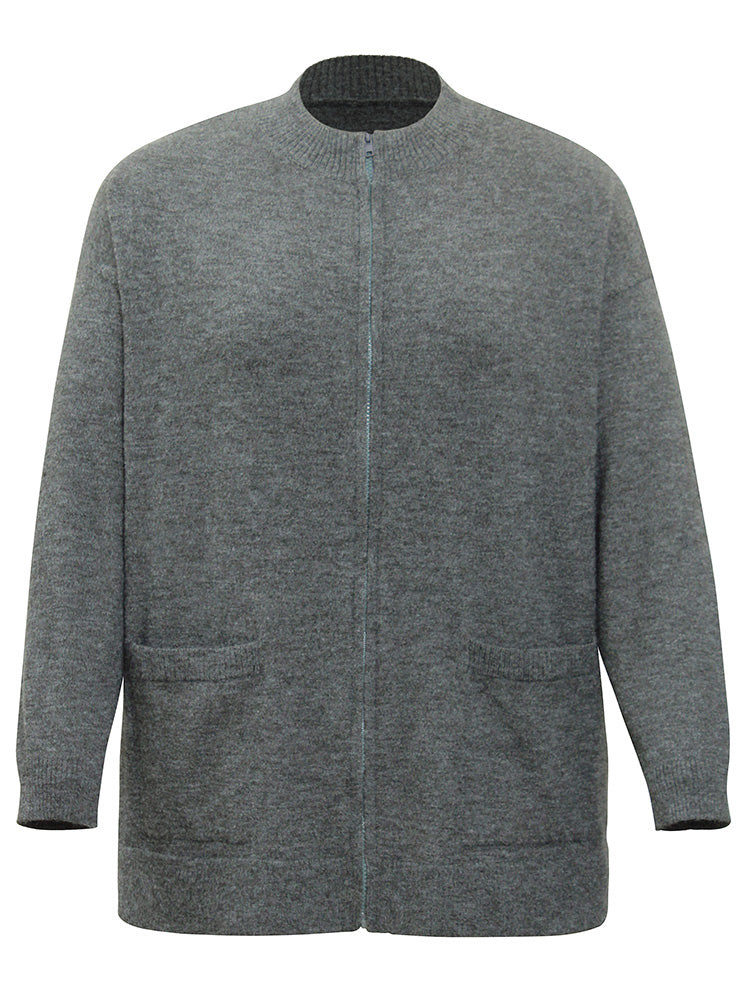 Anti-Pilling Zipper Fly Patched Pocket Cardigan