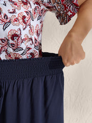 Shirred Waist Curvy Hem Wide-Leg Pants