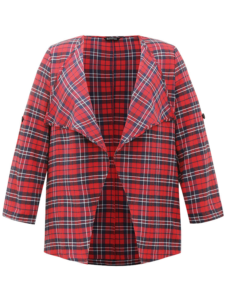 Plaid Asymmetrical Hem Tab Sleeve Jacket