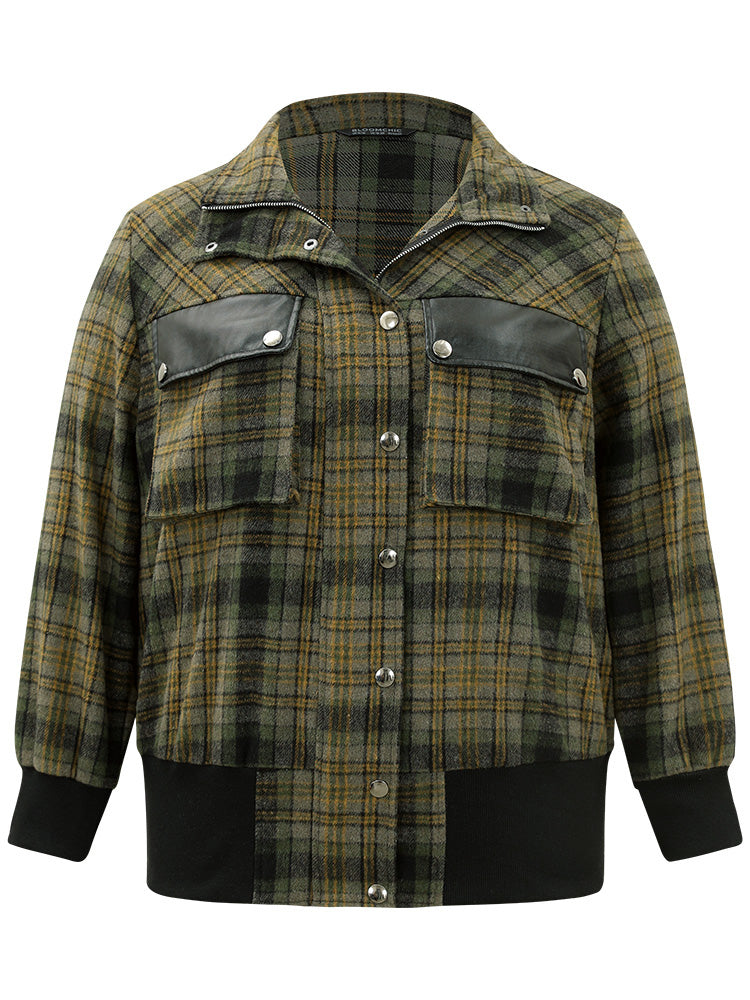 Plaid Flap Pocket Zipper Fly Jacket