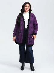 Floral Pattern Scalloped Collar Knit Cardigan