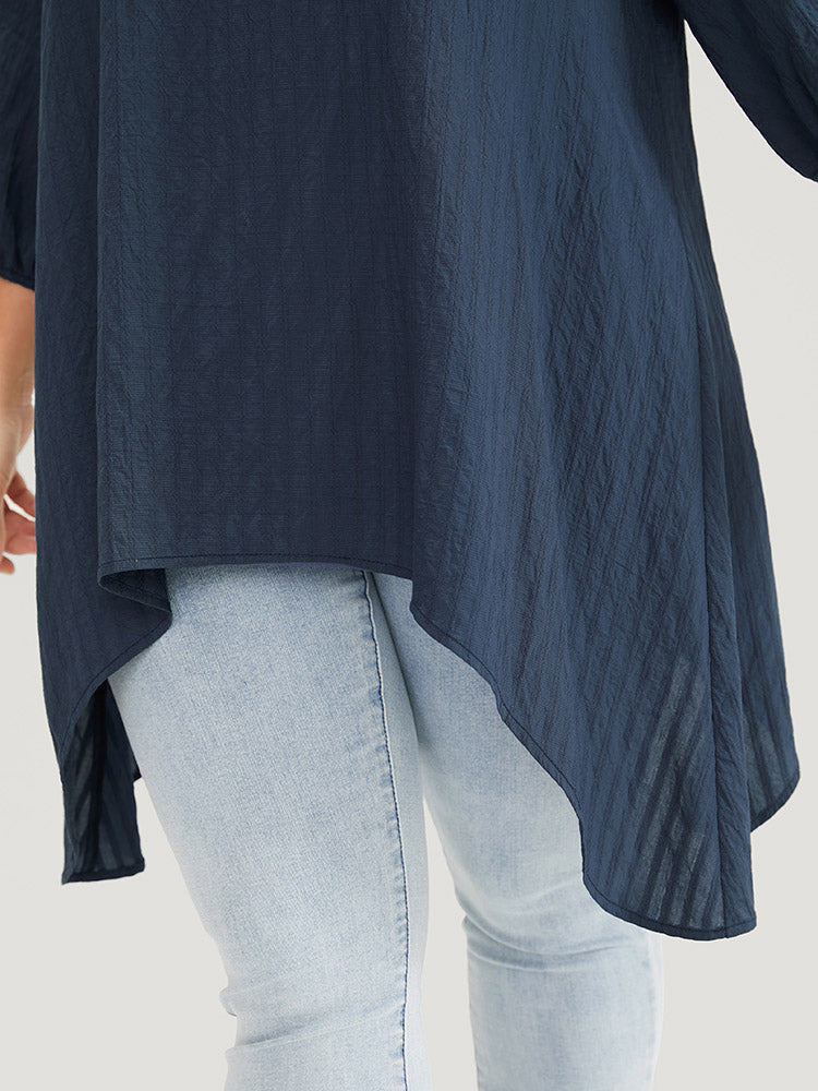 Plain Contrast Lace Asymmetrical Lantern Sleeve Blouse