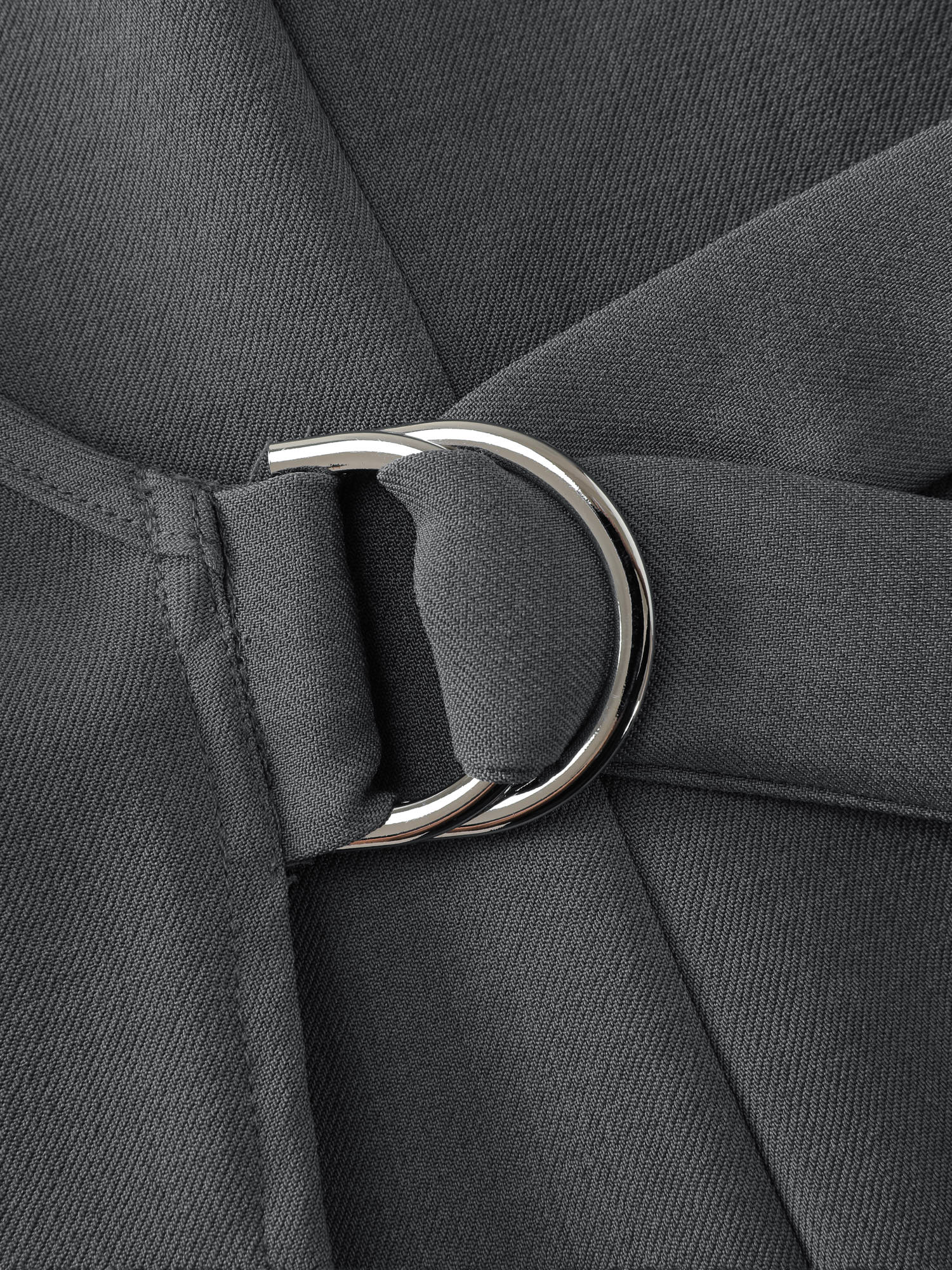 Side Buckle Cinched-Waist Faux Wrap Midi Dress