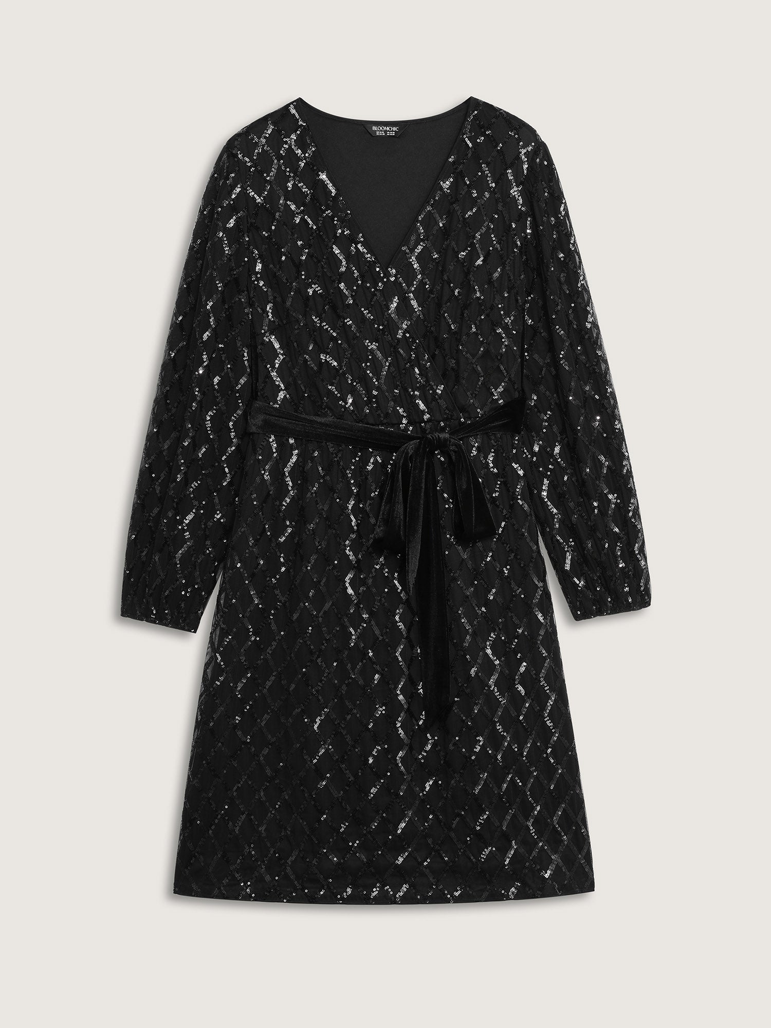 Sheer Sequin Belted Stretchy Waist Midi Dress